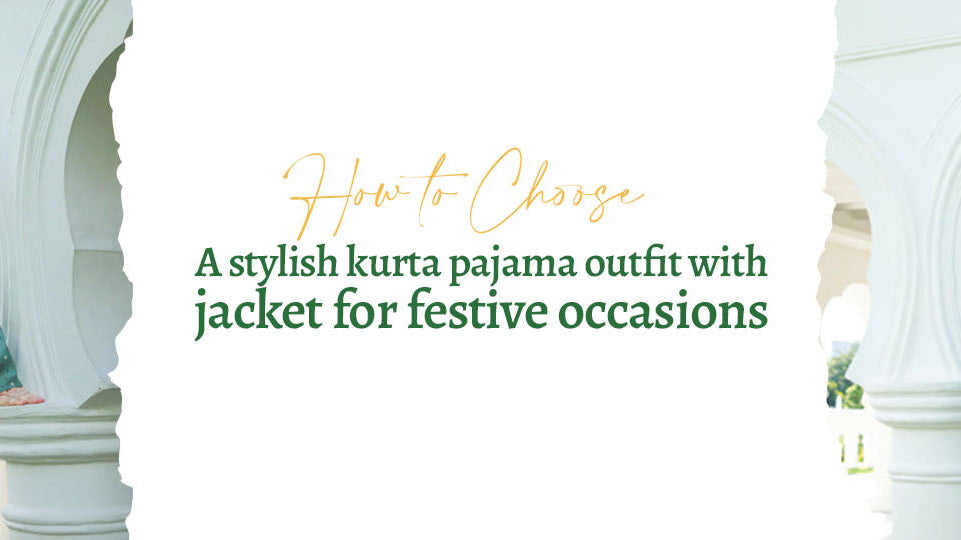 Man wearing a stylish green kurta pajama with jacket for men standing in a traditional architectural setting, showcasing festive ethnic fashion