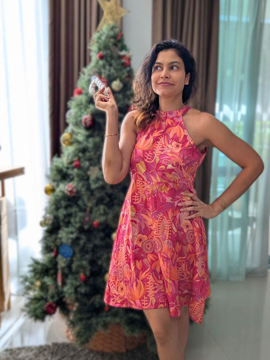 Eden Hot Pink Women's Short Halter in Muslin Cotton Nimbu