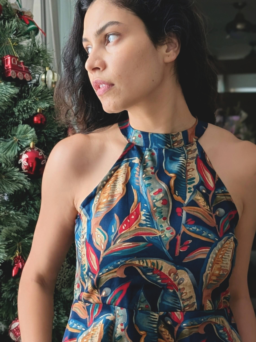 Eden Skyfall Women's Short Halter in Midnight Blue in Muslin Cotton Nimbu