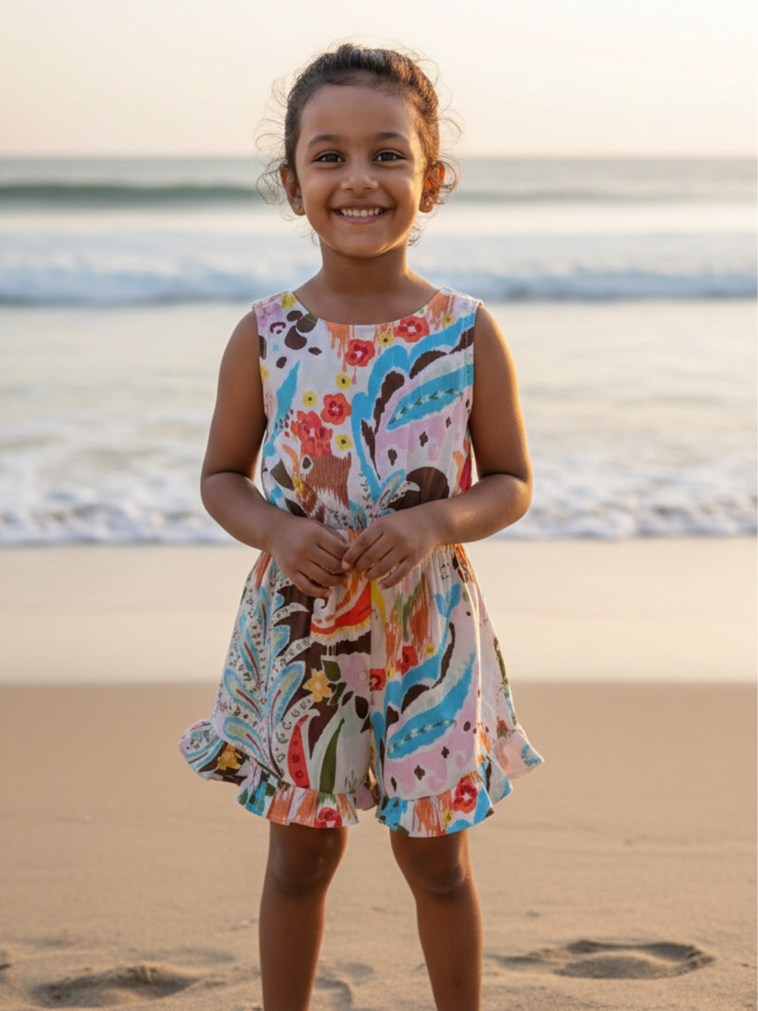 Moana White Unicorn Girls Playsuit in Cotton Nimbu