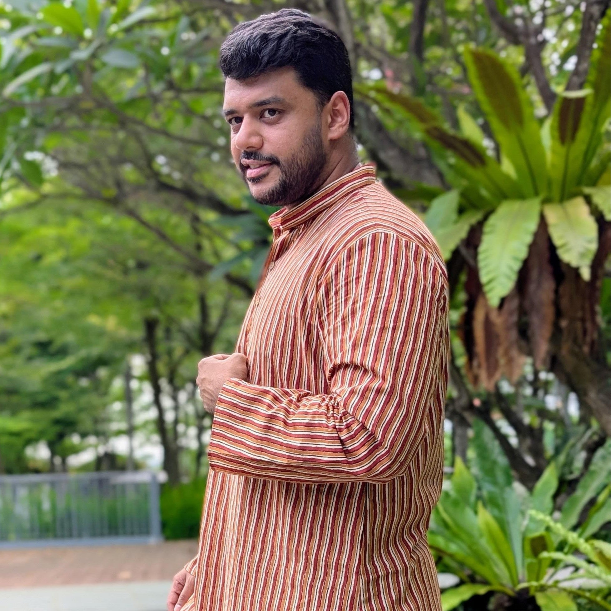 Nazara Mens Handblock Maroon & Beige Kurta Pajama