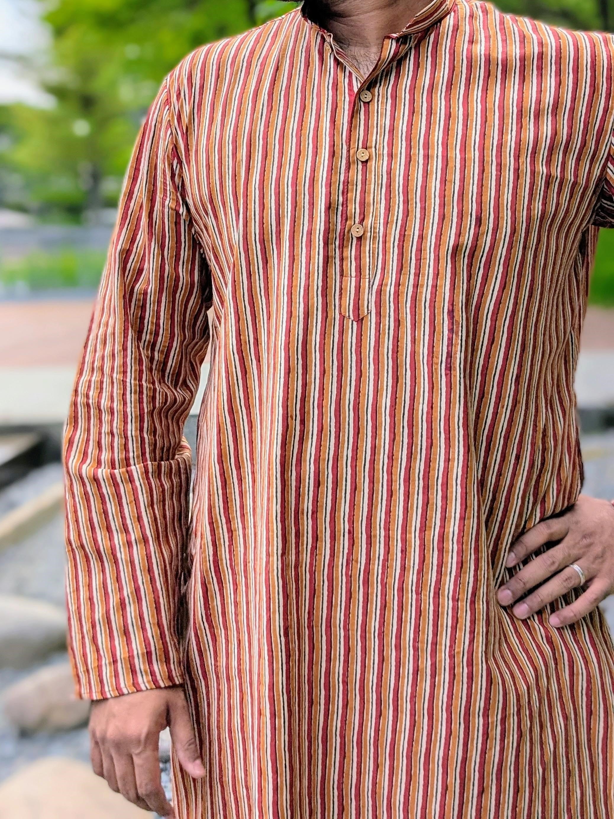 Nazara Mens Handblock Maroon & Beige Kurta Pajama