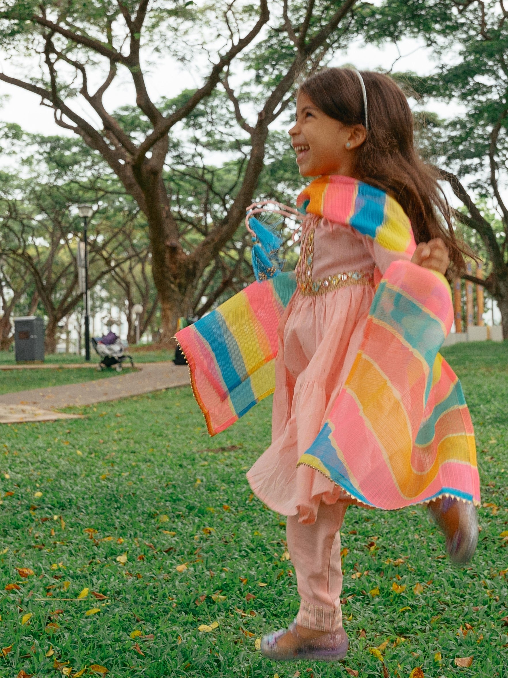 Princess Pink Anarkali with Matching Salwar & Rainbow Dupatta - Nimbu Kids