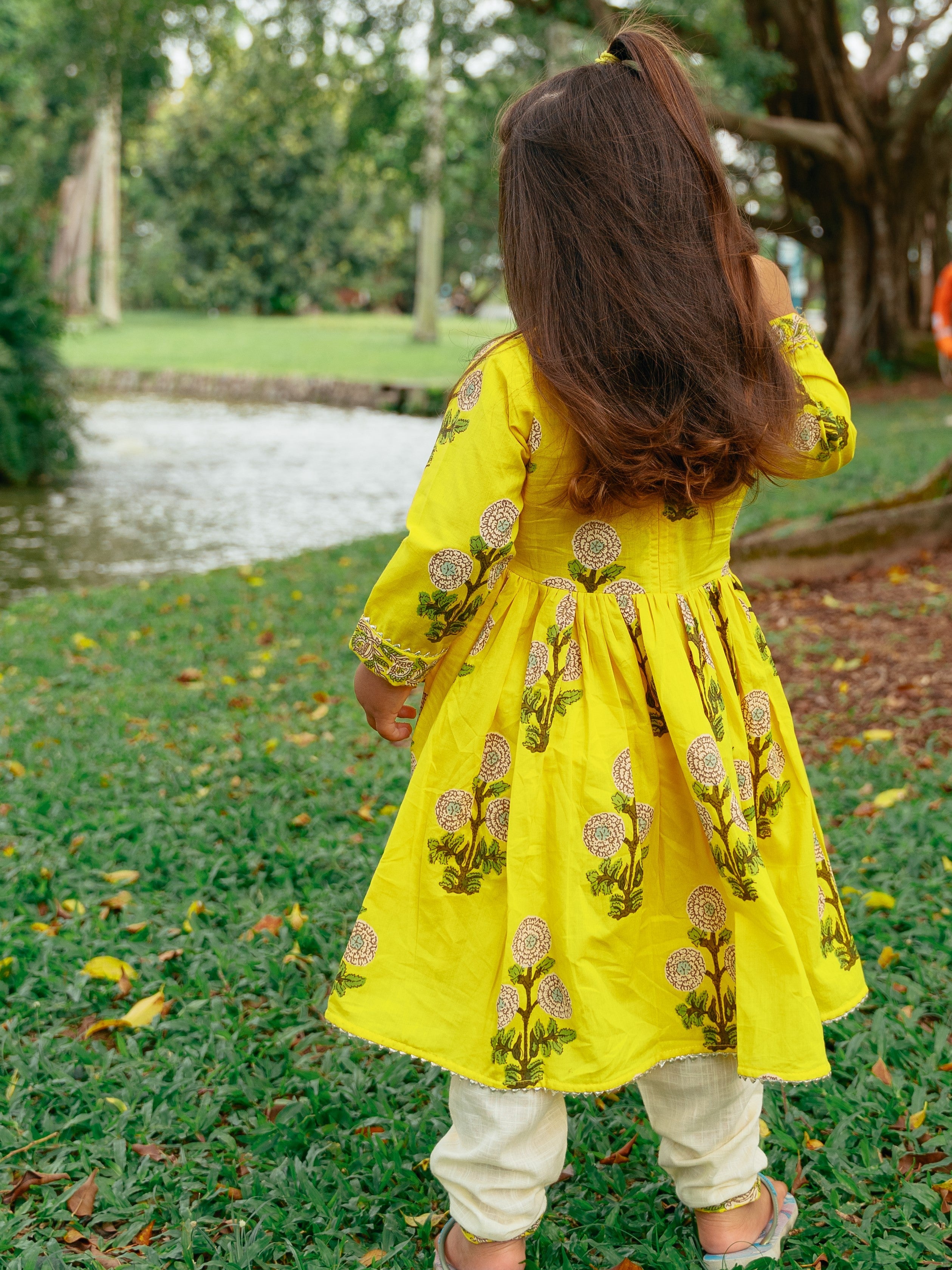 Yellow Floral Anarkali with Matching Salwar - Nimbu Kids