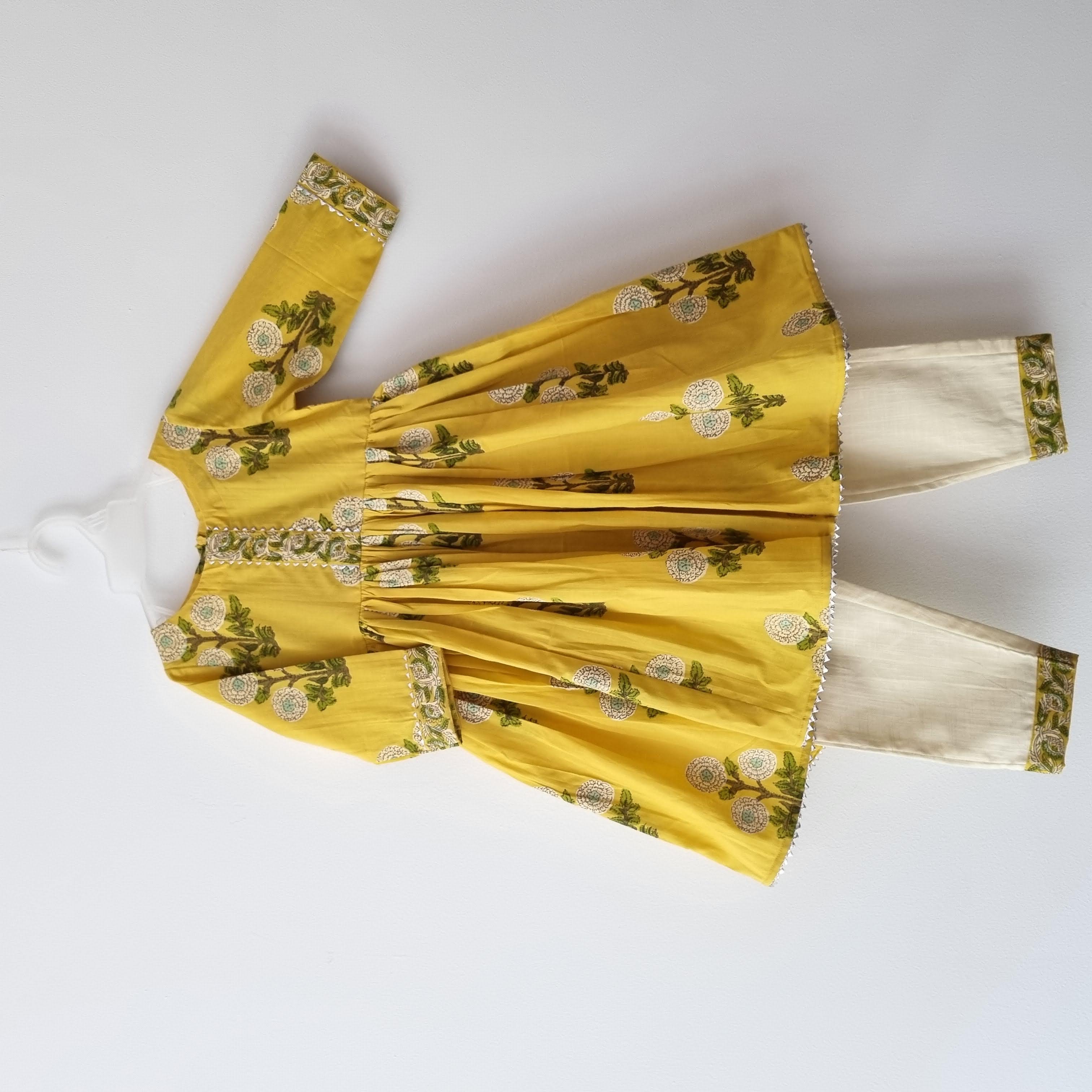 Yellow Floral Anarkali with Matching Salwar - Nimbu Kids
