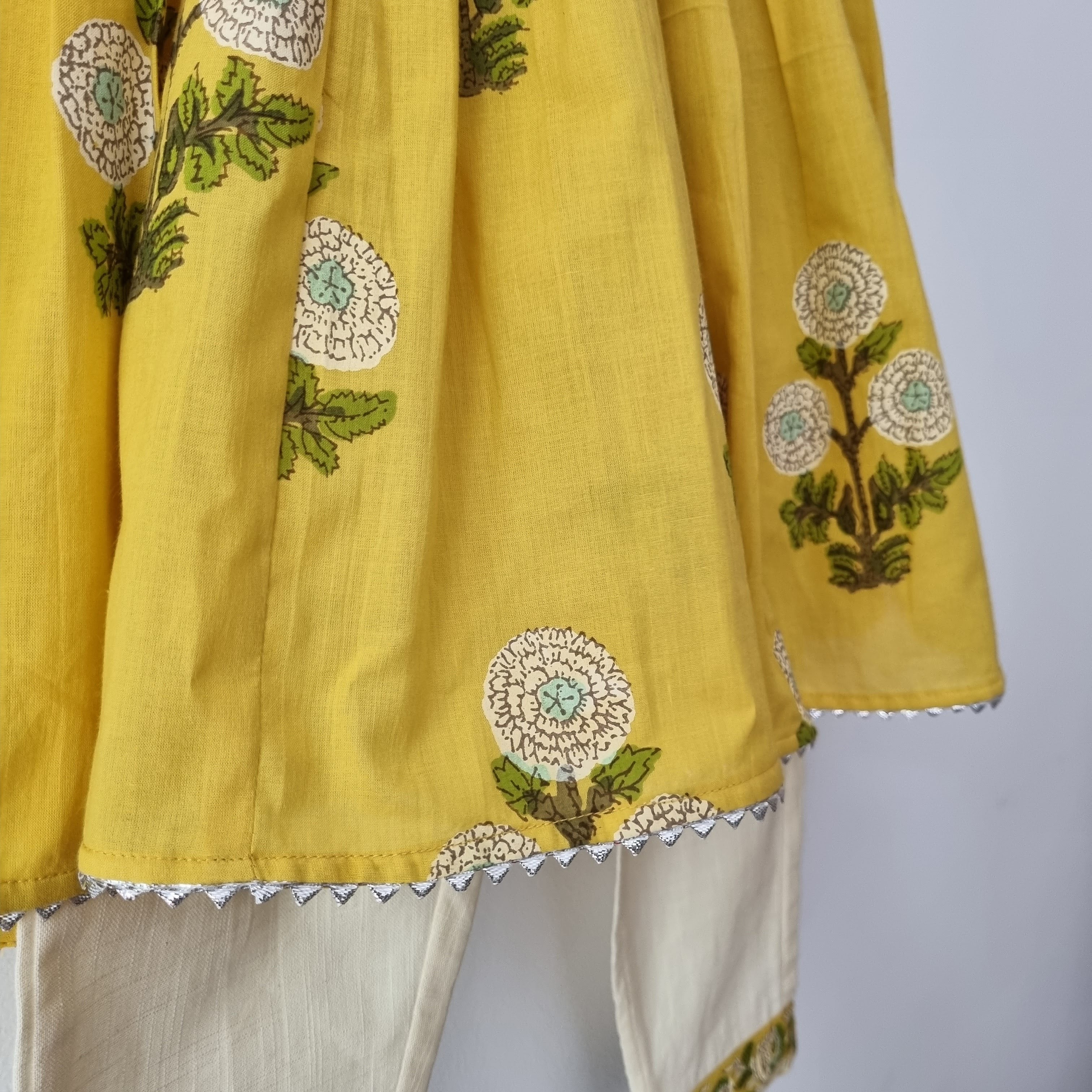 Yellow Floral Anarkali with Matching Salwar - Nimbu Kids