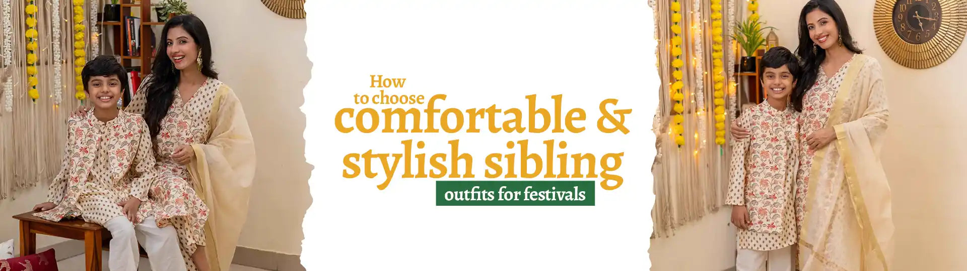 Kids wearing coordinated traditional outfits showcasing Brother and Sister Matching Ethnic Wear for festive celebrations