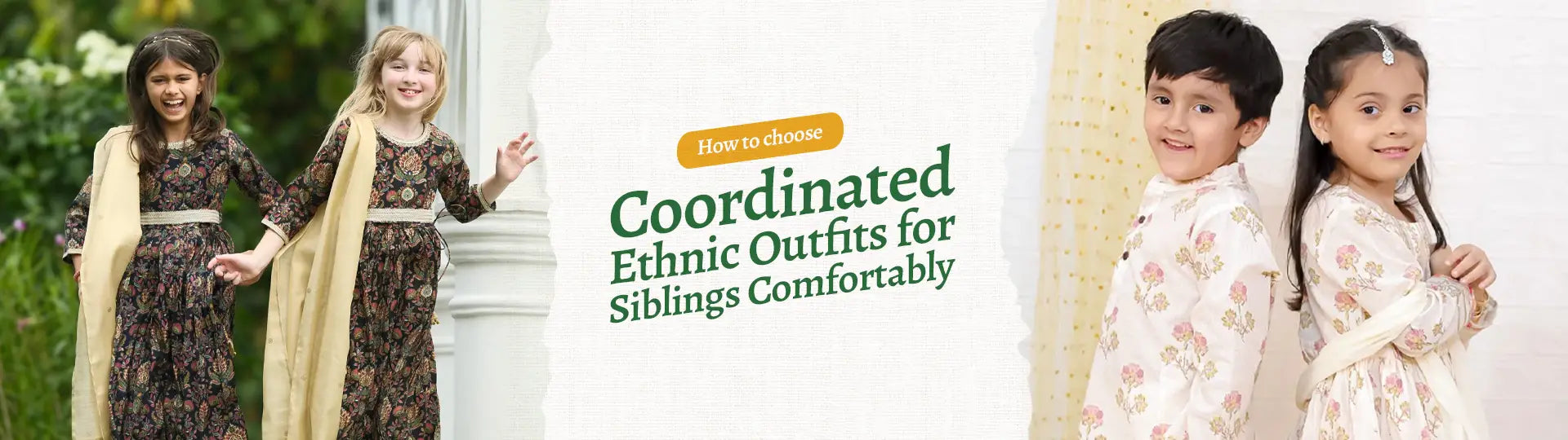 Brother and sister matching ethnic wear in coordinated traditional outfits by Nimbu Kids for festive celebrations