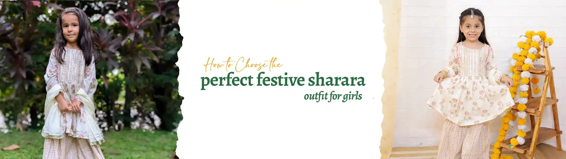 Young girls wearing floral kurti sharara sets with dupatta in festive settings, showcasing traditional ethnic wear from the Best Kurti Sharara Set for Girls in India