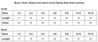 Boys's Noor, Nazara and Jashn Kurta Pajama Size Chart (inches)