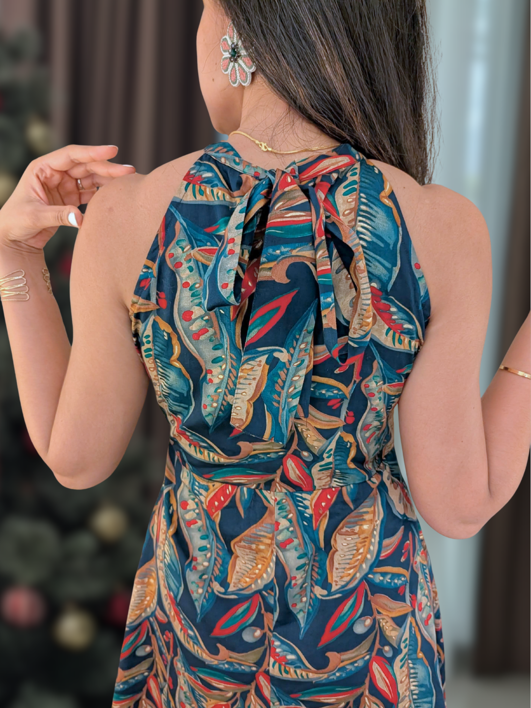 Eden Skyfall Women's Short Halter in Midnight Blue in Muslin Cotton Nimbu