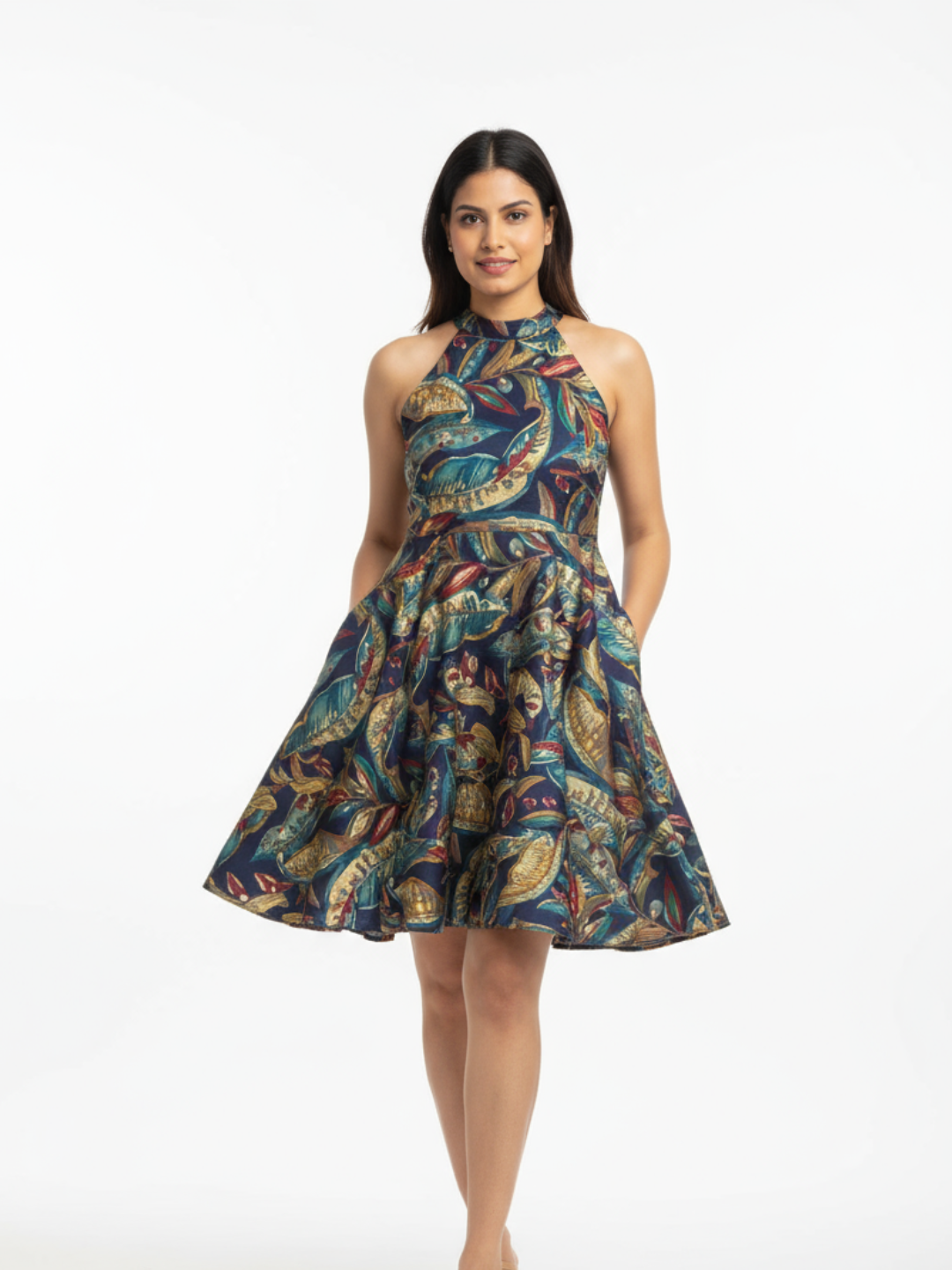 Eden Skyfall Women's Short Halter in Midnight Blue in Muslin Cotton Nimbu