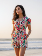 Moana White Rainbow Women's Playsuit in Cotton Nimbu