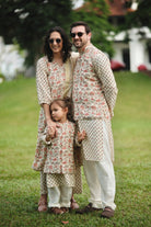 Nia Mens Pearl White Floral Kurta Pajama Jacket set in Muslin Cotton 4