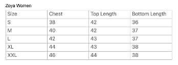 Size guide for Zoya Women White & Gold Kurta Salwar Set