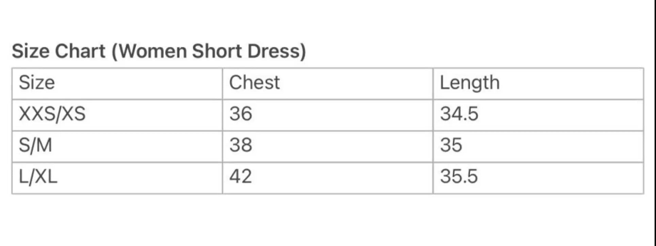 Size guide for Havana Women Short Dress