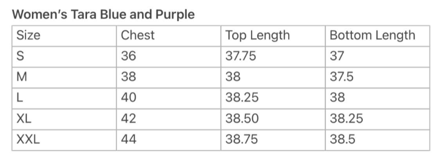 Size guide for Tara Blue Women's Choga Kurti & Salwar Set