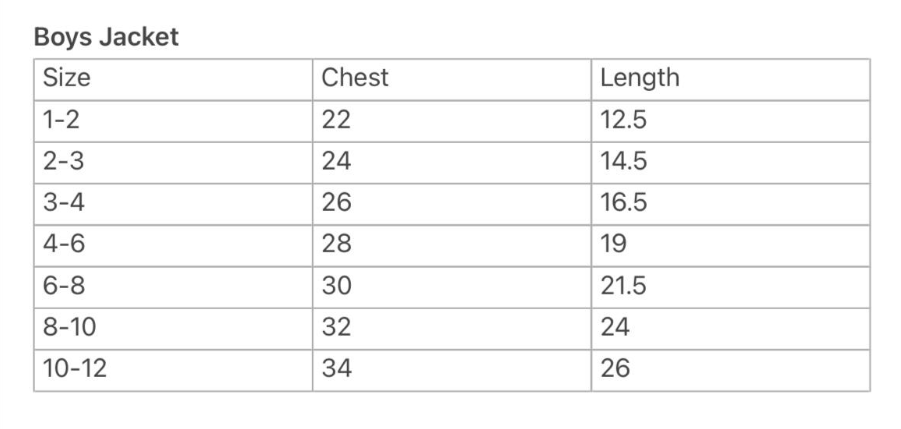 Size guide for Shan Boys Muslin Cotton Kurta Pajama Jacket set in Green Paisley