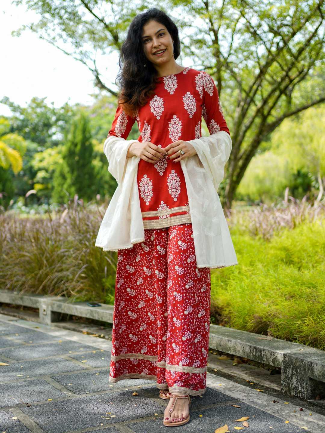Zeena Red Women Palazzo Kurta Set