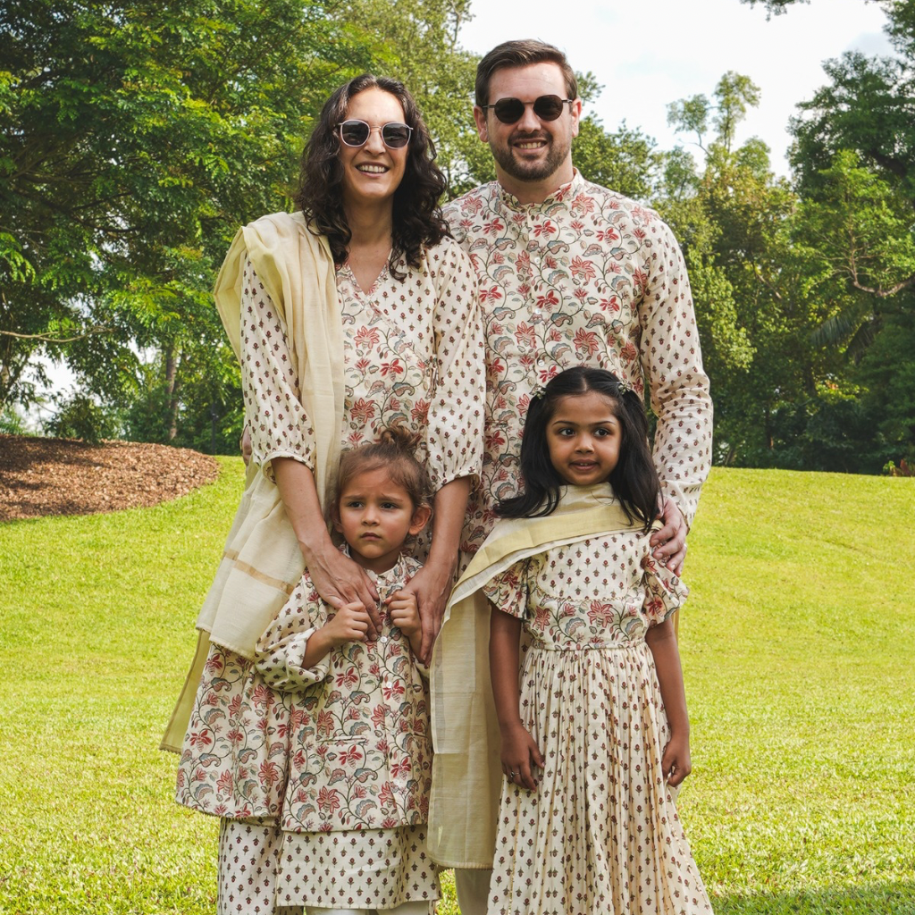 Nia Pearl White Floral Family Set in Muslim Cotton
