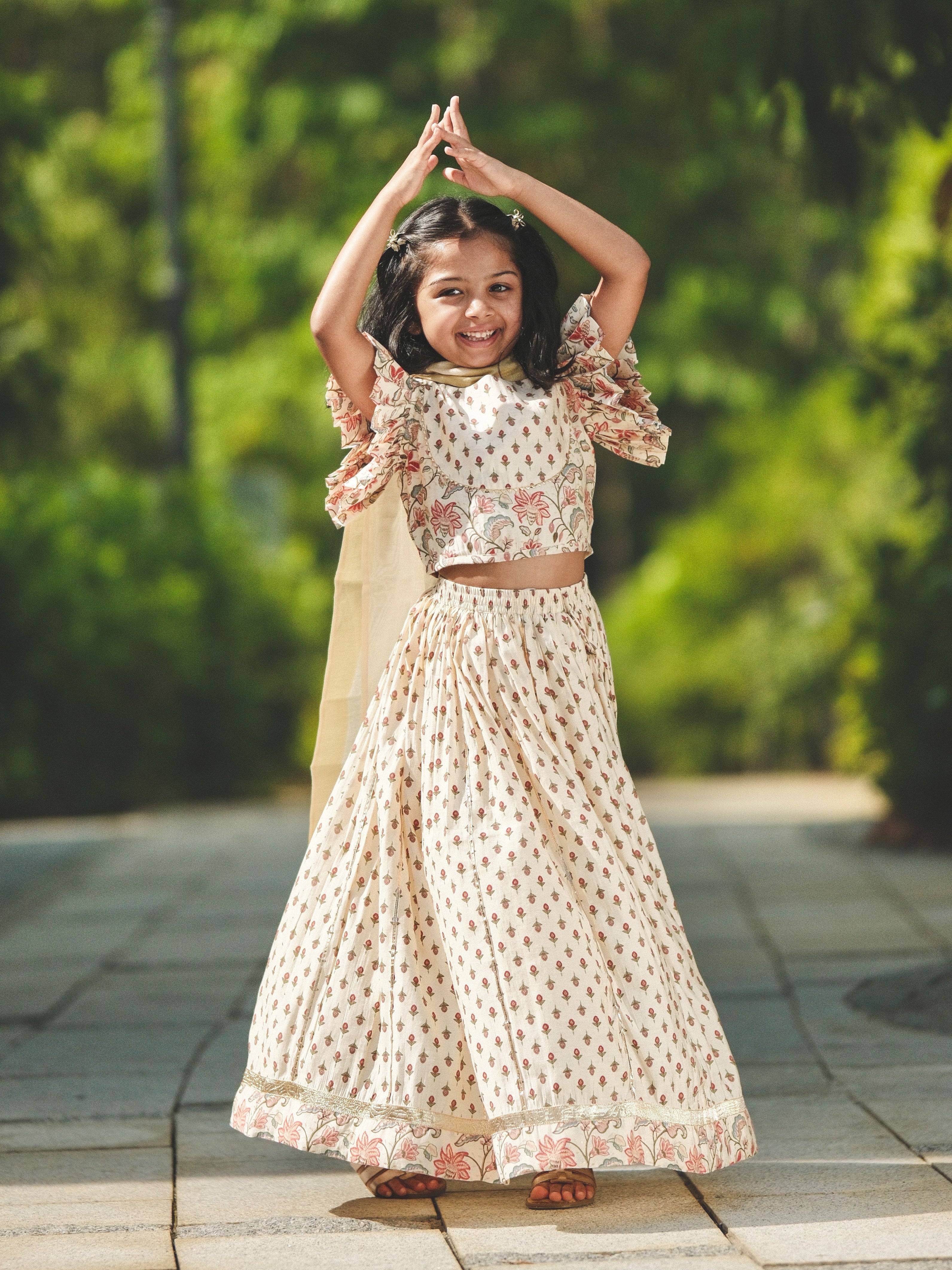 Nia Girls Lehenga Choli Skirt Top in Muslin Cotton
