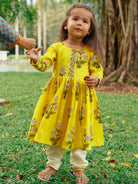 Yellow Floral Anarkali with Matching Salwar - Nimbu Kids