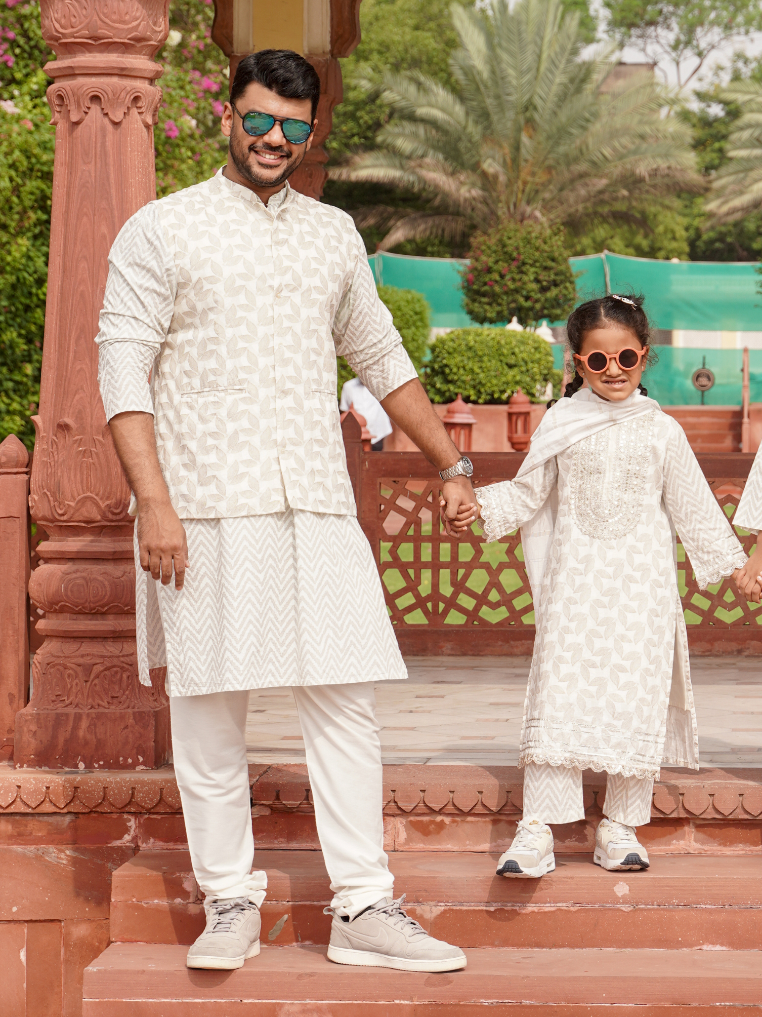 kurta pajama jacket in white cotton whole family matching set for any occassion